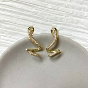 Gold Tone Rhinestone Snake Serpent Stud‎ Drop Earrings